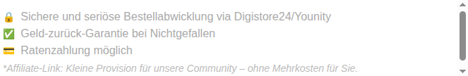 Sichere Bestellabwicklung via Digistore24 – Geld-zurück-Garantie – Ratenzahlung möglich – Affiliate-Link
